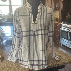 Liverpool Sz S Blue and White Plaid Gauzy Tunic Top GUC